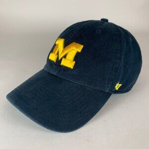 Michigan Wolverines NCAA Navy Blue 47 Brand Clean Up Relaxed Fit Strapback Hat